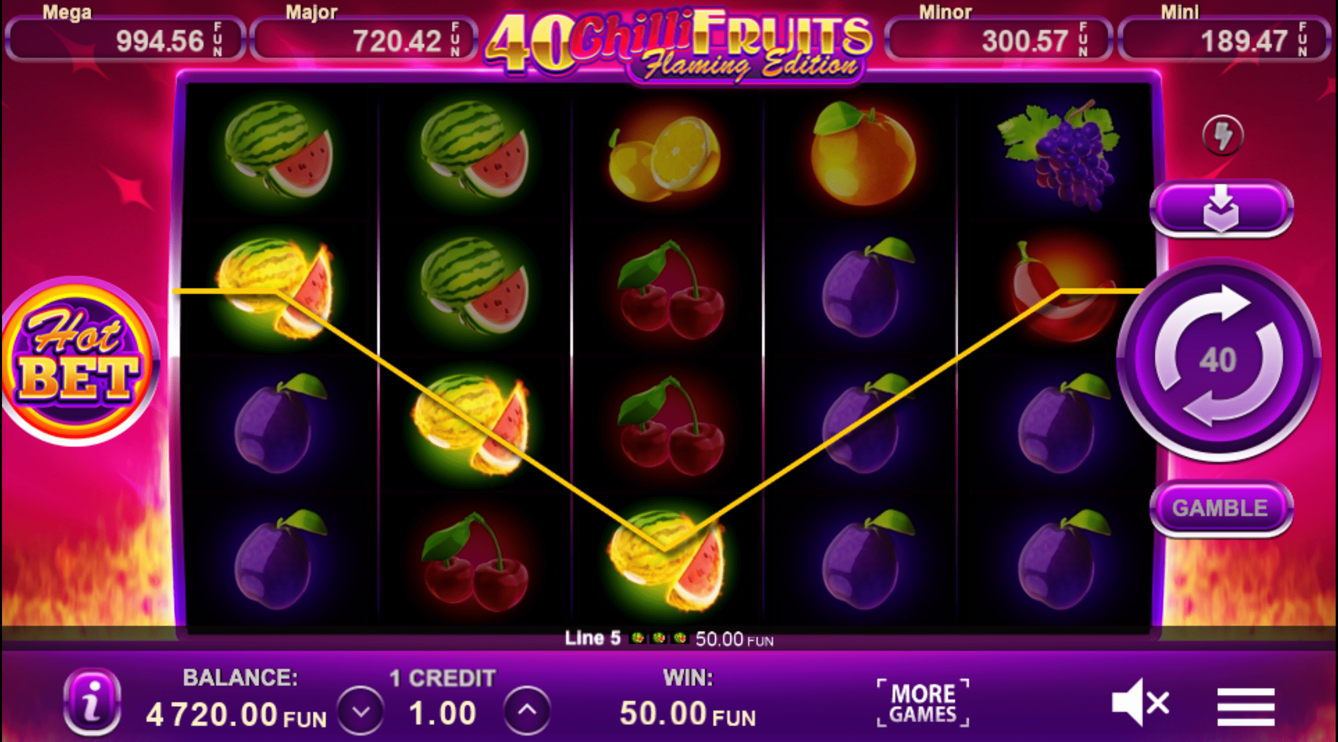40 Chilli Fruits Flaming Edition Procesul jocului