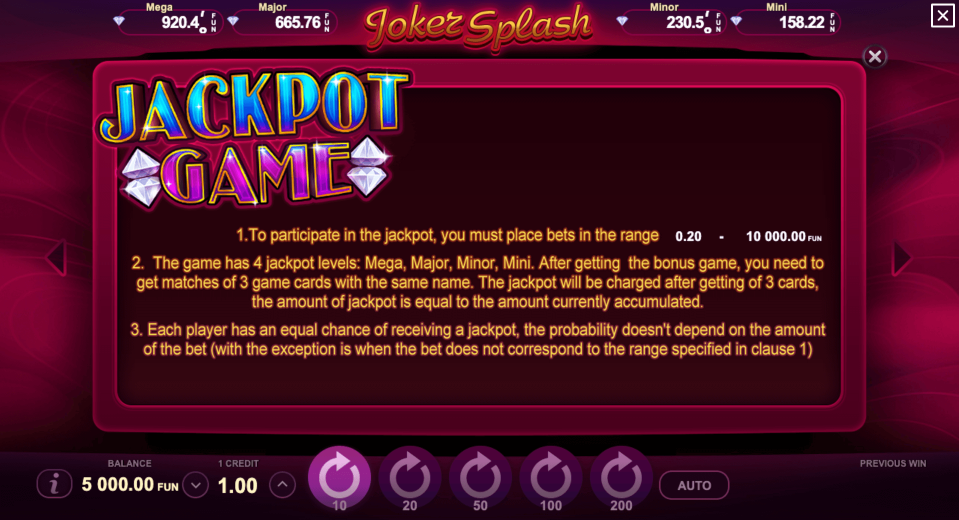 Joker Splash Procesul jocului
